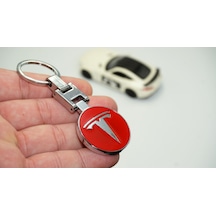 Dk Tesla Uyumlu Logo Model 3 S X Y Kırmızı Metal Çift Yön Anahtarlık