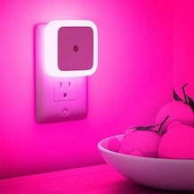 Fotoselli Led Gece Lambası, Pembe Renk Sensörlü Gece Lambası, 1 Watt Pembe Renk Led Gece Lambası Pembe