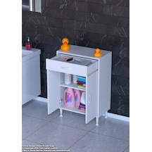 55 X 88 X 32,5 Cm Lik 1 Çekmece 1 Kapak 1 Raf 2 Gözlü Organizatör Mutfak Dolabı Çok Amaçlı Dolap Beyaz