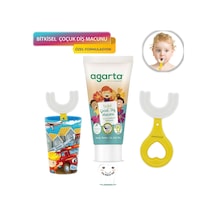 Mas Lord U Tipi Yeni Nesil Diş Fırçası Seti - Mavi Fırçalık + Sarı Kalp 2-6 Yaş +Agarta Çocuk Diş Macunu