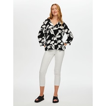 V Yaka Yaprak Desen Örme Bluz S25blz041 Us25blz04110 Siyah