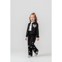 Harby Kids Kız Kalp Kol Nakışlı 3 Lü Takım 3-10 Yaş -142650 - Siyah Siyah