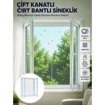 Çift Kanatlı Cırt Bantlı Pencere Sinekliği Kolay Montajlı Beyaz File - Lisinya Standart