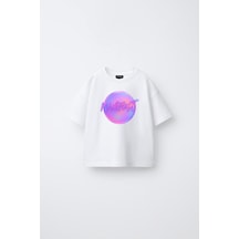 Fasardi Manifest Girls Logo Baskılı Oversize Pamuk Kısa Kollu Unisex Çocuk Tişört Beyaz