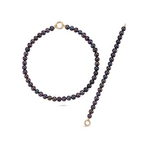 10,5 Mm Denizci Kilit Sıralı Siyah İnci Kolye Bileklik İkili Set 40 Cm / Rose Gümüş 10,5 Mm Denizci Kilit Sıralı Siyah İnci Kolye Bileklik İkili Set 40 Cm / Rose Gümüş