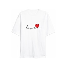 14 Şubat Tişört Sevgililer Günü İçin Özel Tasarım Love Baskılı T-shirt - Beyaz
