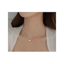 Lunarie Çift Sıra Katmanlı İnci 14k Gold Kolye Beyaz