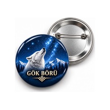 Gök Börü - Beyaz Kurt - 58mm Rozet Çok Renkli