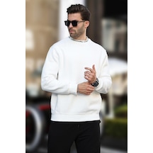 Madmext Ekru Bisiklet Yaka Şardonlu Erkek Sweatshirt 7047-ekru Ekru