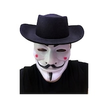 Siyah Renkli Delikli Çocuk Boy Vendetta Şapkası ve Vendetta Maskesi