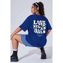 Uyguntarz Unisex Love Never Fails Baskılı T-shirt Mavi