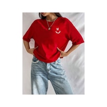 Medinenur Gülen Yüz Baskı Unisex T-shirt Kırmızı