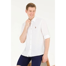 U.S. Polo Assn. Erkek Comfort Fit Düğmeli Yaka Gömlek 1570537 Bey Beyaz