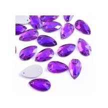 Gymo Premium Kalite Altı Düz Delikli Dikme Kristal Taş Teardrop 10.5 18mm P45 Dark Amethyst Ab 28 Adet