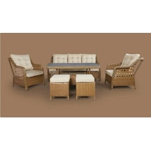 Menekşe 3+1+1+2puf+masa Rattan Bahçe Balkon Mobilyası, 7 Kişilik Bahçe Takımı Ceviz-krem Ceviz - Krem