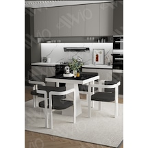 Avvio Dora Lake Mdf Ayak Tokyo Demonte Sandalye 80x80 Yemek Masası Mutfak Masası 4 Kişilik Siyah Mermer