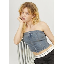 Jack & Jones Kadin Straplez Denim Crop - Tinga 12271603 Medium Blue Denim