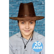 Uniquetrenders Çocuk Unisex 20'li Nubuk Kovboy Şapkası 8-14 Yaş Kahverengi