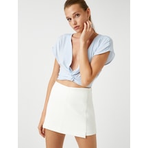 Koton Büzgü Detaylı Crop Bluz Saten Görünümlü Açık İndigo 2sak60341pw 2SAK60341PW600 Açık İndigo