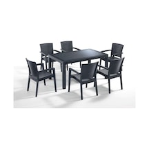 Antrasit Novussi Liverno Rattan Masa Koltuk Takımı 90x150 Camlı