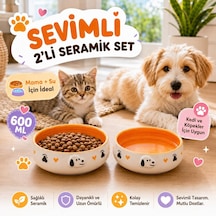 2'li El Yapımı Seramik Kedi Köpek Mama Ve Su Kabı Seti, 350 Ml Kabartma Desenli Stoneware, Bpa İçermez Gıda Güvenli, Kaymaz Tabanlı, Kedi Köpek Mama Kabı Takımı Turuncu