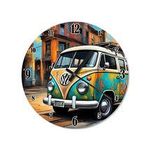 Retro Minibüs Baskılı Duvar Saati Çok Renkli