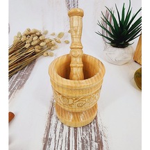 El Yapımı Ahşap Ağaç Havan Sarımsak Döveceği Yaldızlı Lüx 10luk