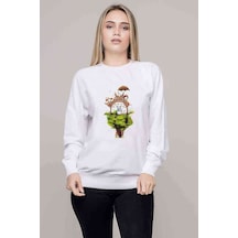 My Neighbor Komşum Totoro Baskılı Beyaz Kadın Sweatshirt (528298778)
