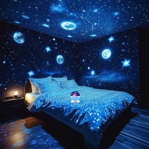 Honeybeeshop 1 Adet Blue Yıldız Ve Ay Gece Lambası Usb Güçlü 360 Döner Taban Yatak Ofis Dekorasyonu Ay Evreleri Modern Astronomi Aydınlatma Hediye Ahşap