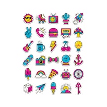 30 Adet Nostaljik Retro Figür Sticker Seti - Laptop Telefon Ajanda İçin Çok Renkli