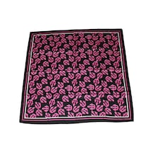 Tikitonki Pembe Çapa Figürlü Saten Siyah Eşarp - Kare Kesim 90x90 Çok Renkli Çok Renkli