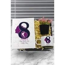 Kadınlar Gününe Özel Puzzle & Motto Fincan & Yapay Çiçek Hediye Seti Kadınlar Günü Hediyesi