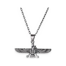 Kambo El Yapımı 925 Ayar Gümüş Faravahar Büyük Boy Kolye - 50 Cm