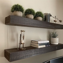 Doğal Ahşap 20x40x4 Cm 2'li Gizli Bağlantılı Raf Kahverengi