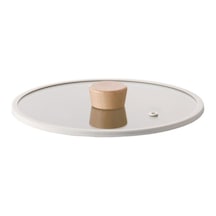 Neoflam Fika 24CM Düz Silikon Çerçeveli Cam Kapak Bej