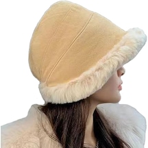 Yucama Kış Kürk Kova Bere Şapka Faux Kürk Kesilmiş Sıcak Kabarık Cloche Şapka Kazak Rus Moda Şapka - Haki