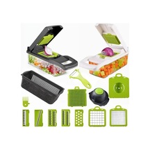 Konesam Mutfakta Hızlı Kesim İçin Çok Fonksiyonlu Patates- Havuç Julienne, Dilim Ve Küp Kesici Aleti - Gri Yeşil 16 Parça 3 Bıçaklı Kutu Seti Diğer