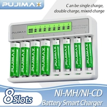 Xuweiwei Pujımax 013 8 Yuva Beyaz Lcd Ekran Akıllı Şarj Cihazı Usb Güç Modu Hızlı Şarj Aa Aaa Batarya