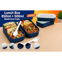 Dordoi Astrallife 2 Katlı Beslenme Kabı 850 Ml + 500 Ml Bölmeli Lunch Box Çatal Kaşık Seti Mavi Renk Çok Renkli