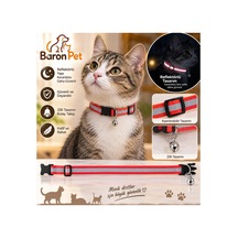 Kedi Tasması Kırmızı Reflektörlü Zilli Ayarlanabilir Klips Tokalı Boyun Tasması