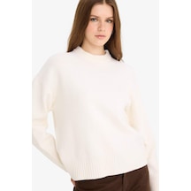 Defacto Oversize Geniş Kalıp Bisiklet Yaka Triko Kazak R6044az25wner105 Ekru