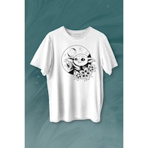 Baby Yoda Star Wars Mandalorian Ay Hilal Silüeti Baskılı Tişört Unisex T-shirt 001