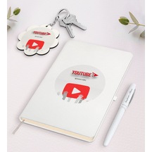 Kişiye Özel Youtuber Beyaz Defter Kalem Ve Anahtarlık Seti N11.7259