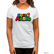 Super Mario Logo Beyaz Kadın Tişört