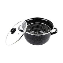 Emaye Kızartma Tenceresi Siyah Kırçıllı 24 Cm Royaleks-69115 Açık Gri