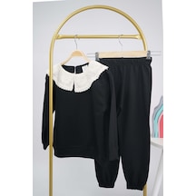 Kız Çocuk Okula Dönüş Yaka Dantel Modelli Pamuk Eşofman Takımı Siyah Kız Çocuk Okula Dönüş Yaka Dantel Modelli Pamuk Eşofman Takımı Siyah