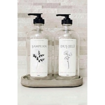 Lalezen Home Standlı Şampuan Ve Duşjeli Etiketli Şeffaf Plastik 500 Ml Şişe