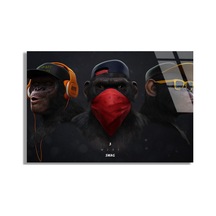 Üç Maymun Swag - Cam Tablo - Deg1169 90 X 60 Cm