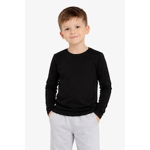 Erkek Çocuk Basic Uzun Kollu Tişört Okul Günlük Rahat T-shirt - Siyah