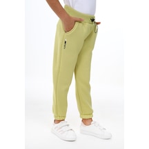 Toontoy Kız Çocuk Baskılı Beli Ribanalı Paçası Lastikli Cepli Basic Jogger Eşofman Altı 3 İplik Şardonlu Açık Yeşil